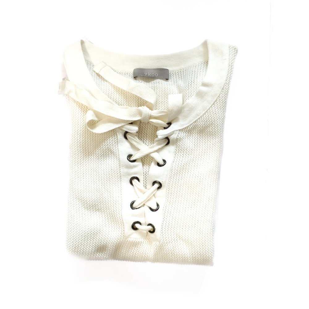 Vkoo Cream Scoop Neck Soft Cozy Bow Tie Sweater Sz S